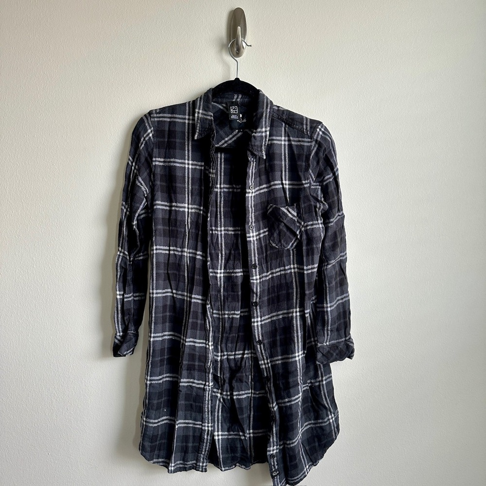 Rails Shirt‎ Womens Small Black White Plaid Bianca Onyx Slate Long Sleeve Pocket